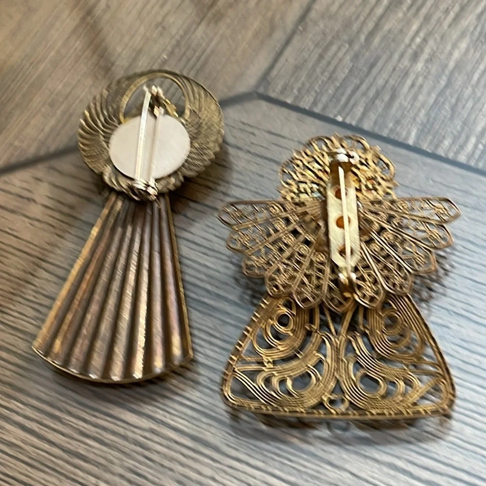 Vintage Brass Multi Metal Angel Brooch Set